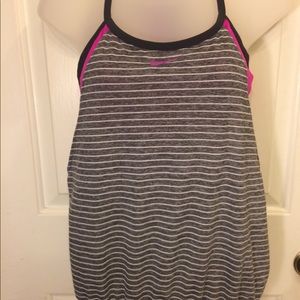 Nike Tank Top - Pink Sports Bra & Gray/White Stipe
